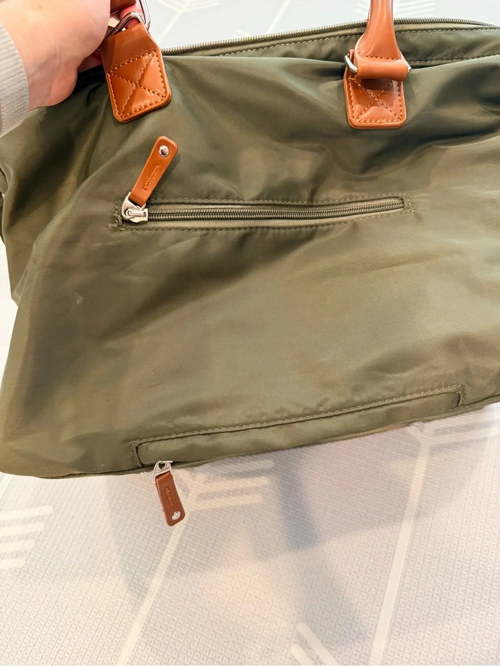 Mommy Bag Olive Tote with Brown Handles